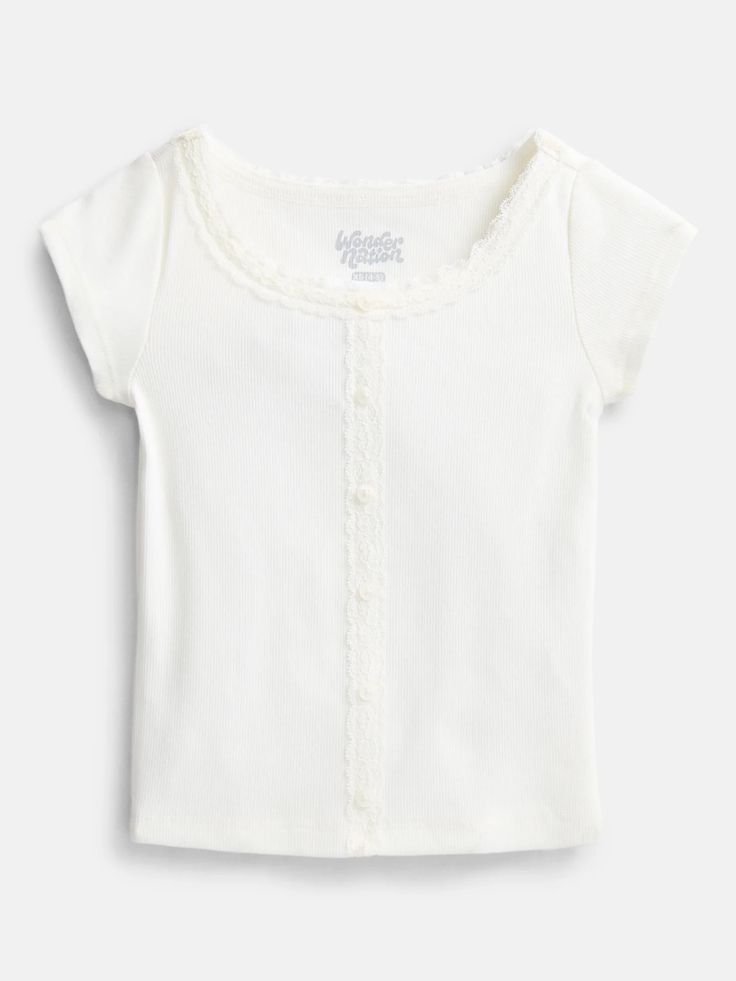 Wonder Nation Girls' Lace and Button Front Top with Short Sleeves, Sizes 4-18 & Plus | Walmart (US)