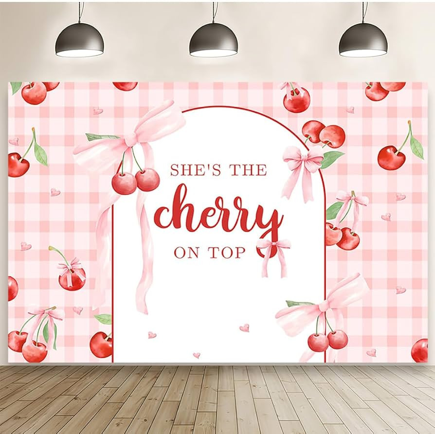 MEHOFOND 7x5ft She's The Cherry on Top Baby Shower Backdrop for Girl Cherry Theme Coquette Bridal... | Amazon (US)