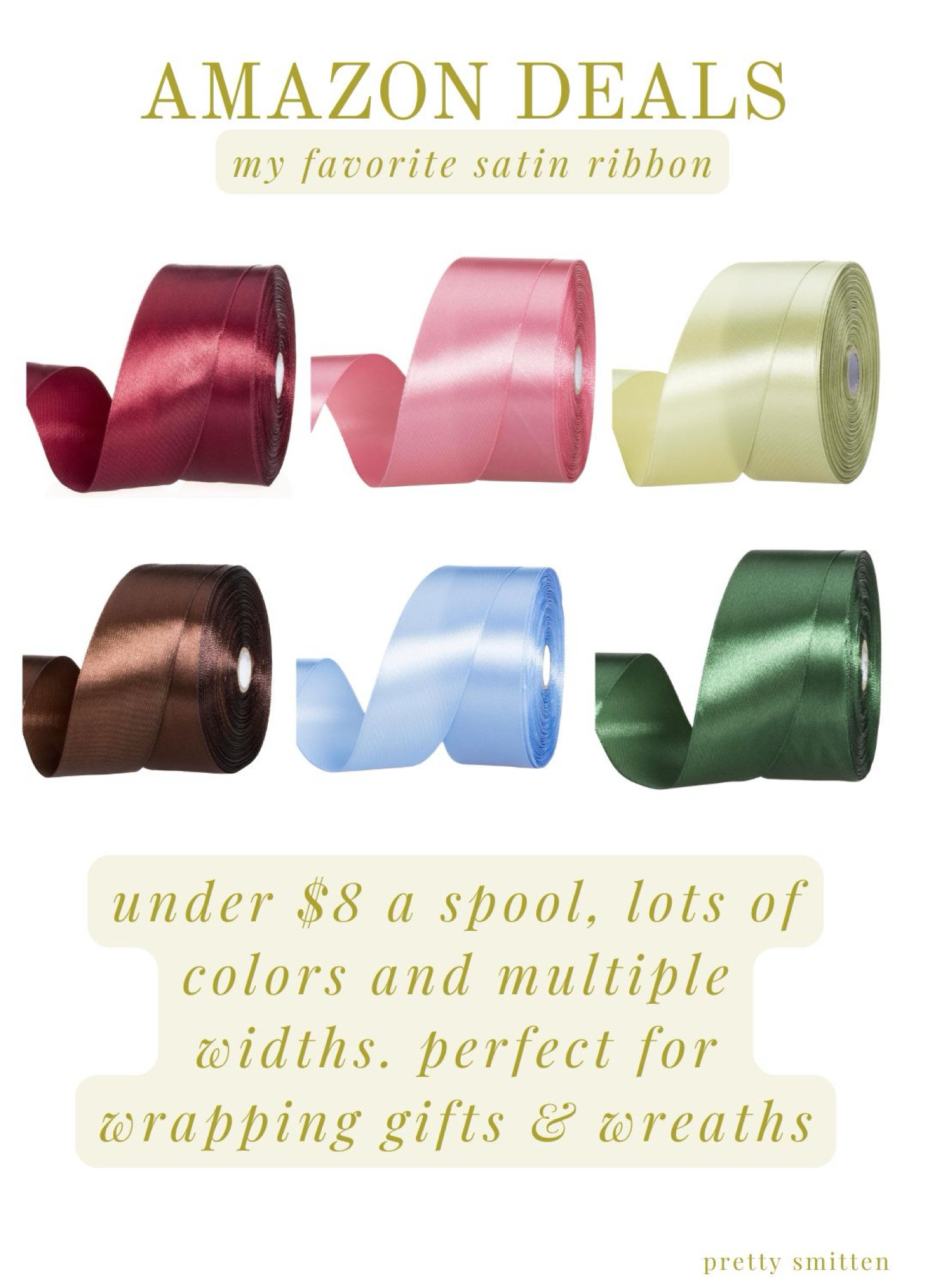Amazon prime day - I have this satin ribbon in multiple colors and widths. Great to keep on hand for wrapping gifts. Also beautiful to use on wreaths! 

#giftwrap #christmasribbon #satinribbon 

#LTKHoliday #LTKxPrimeDay #LTKHome