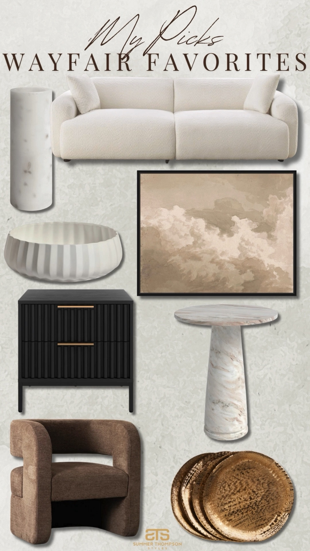 My favorite finds from Wayfair! 

Wall art. Painting. Side table. Nightstand. Couch. Marble. Trending. End table. Neutral. Modern home. Home decor favorites. 

#LTKFindsUnder100 #LTKSeasonal #LTKHome