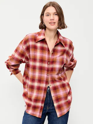 Oversized Button-Down Boyfriend Flannel Shirt | Old Navy (CA)