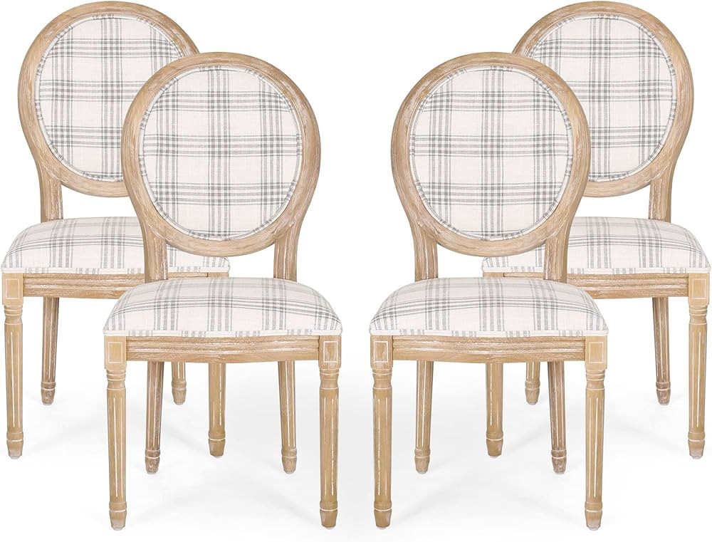 Christopher Knight Home Phinnaeus Dining Chair Set, Set of 4, Wood, Gray Plaid + Light Beige + Na... | Amazon (US)