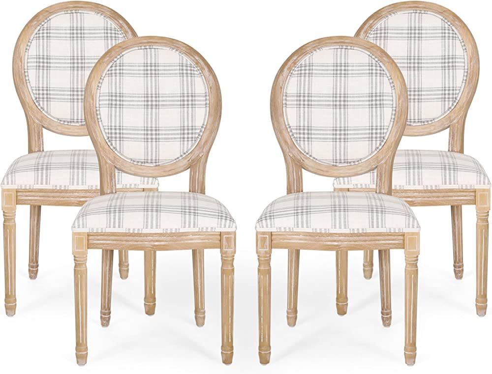 Christopher Knight Home Phinnaeus Dining Chair Set, Set of 4, Wood, Gray Plaid + Light Beige + Na... | Amazon (US)