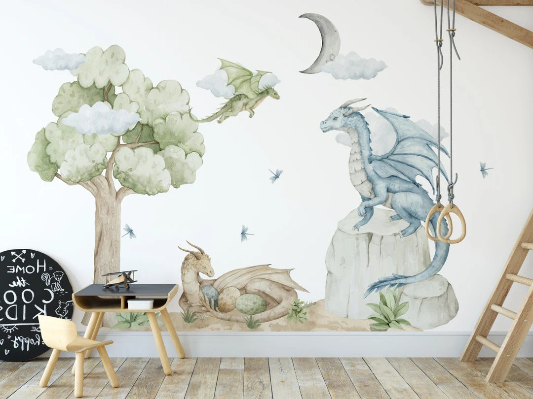 DRAGONS Wall Stickers for Children, Clouds, Plants, Dragonflies, Flying Dragons - Etsy | Etsy (US)