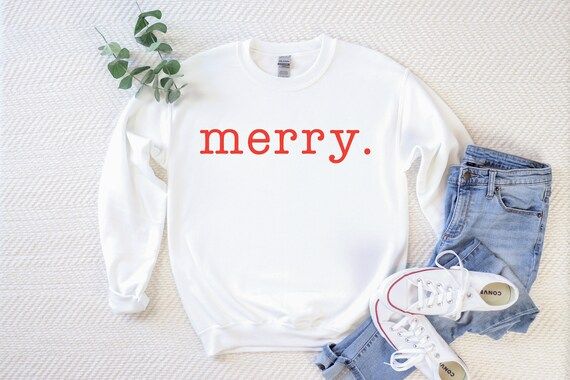 Merry Typewriter Font Sweatshirt | Etsy | Etsy (US)