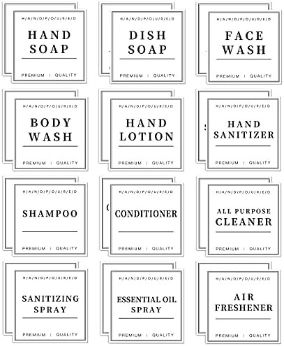 24 PCS White Waterproof Labels for Bottles, Shampoo and Conditioner Dispenser Label Stickers, Bat... | Amazon (US)