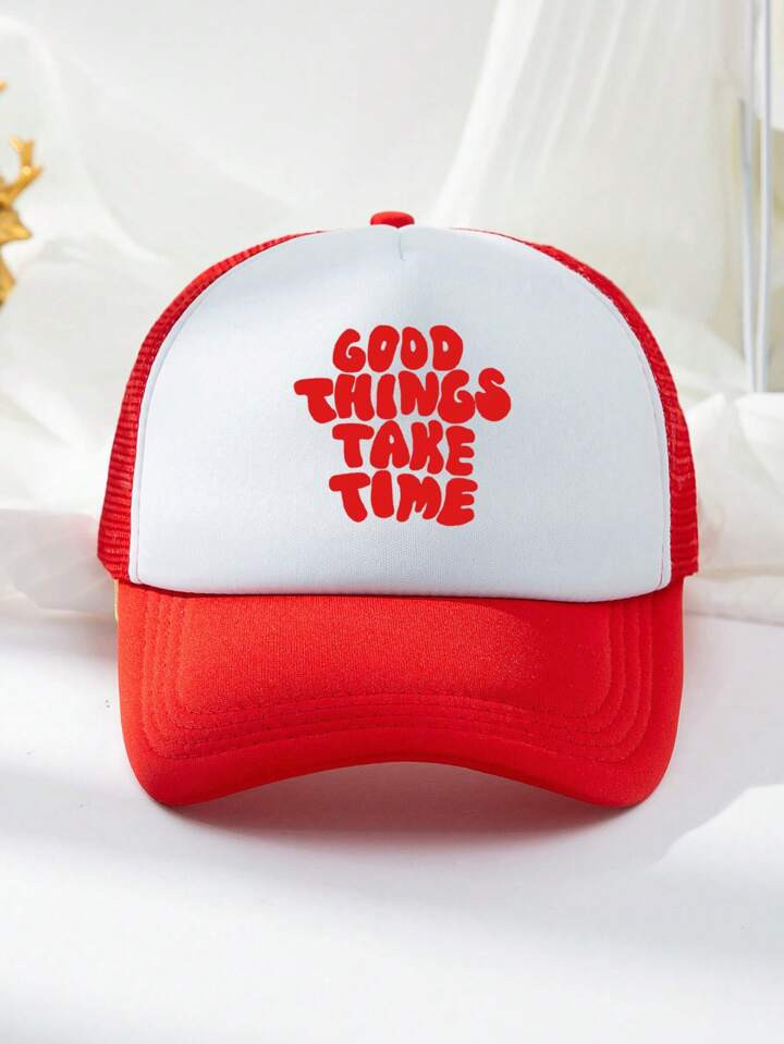 1pc Unisex Good Lettering Red Mesh Baseball Cap For Outdoor, Casual & Fashionable Wear, Suitable ... | SHEIN