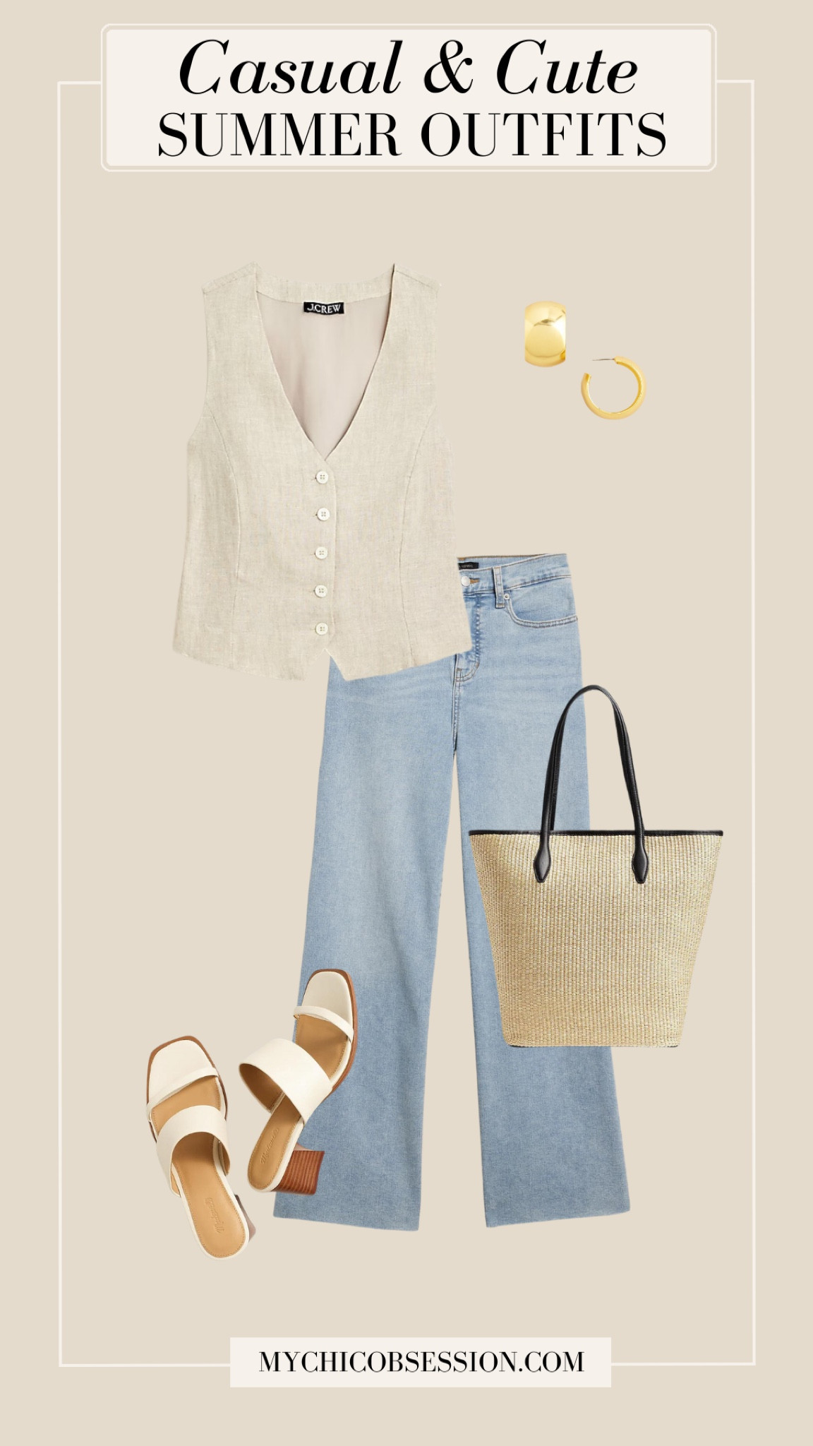 Vests are the perfect alternative to an ordinary sleeveless top. Pair this linen version with light-wash jeans, heels, a straw tote, and chunky gold hoops.

#LTKSeasonal #LTKstyletip