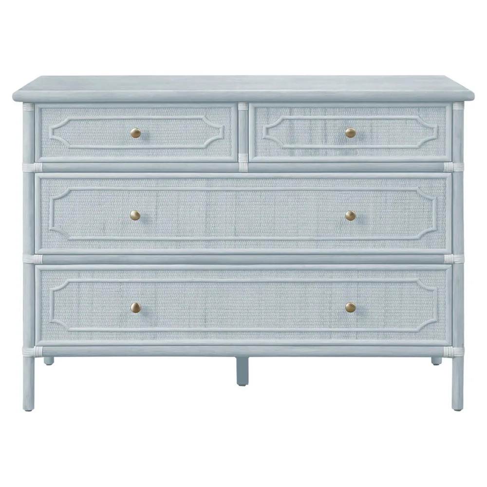 Ava Coastal Beach Light Blue Woven Rattan Dresser | Kathy Kuo Home