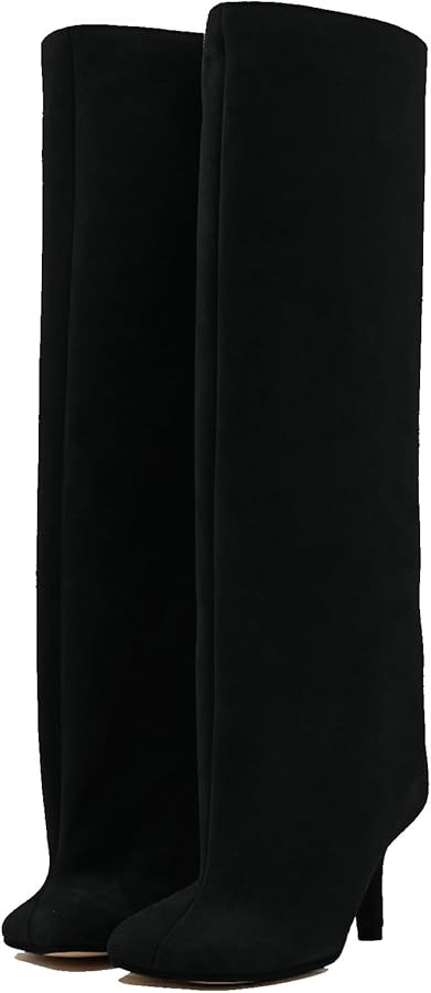 Women's Knee High Suede Boots for Women Wide Calf Square Toe Stiletto Heels Tall Boots Pull On Hi... | Amazon (US)