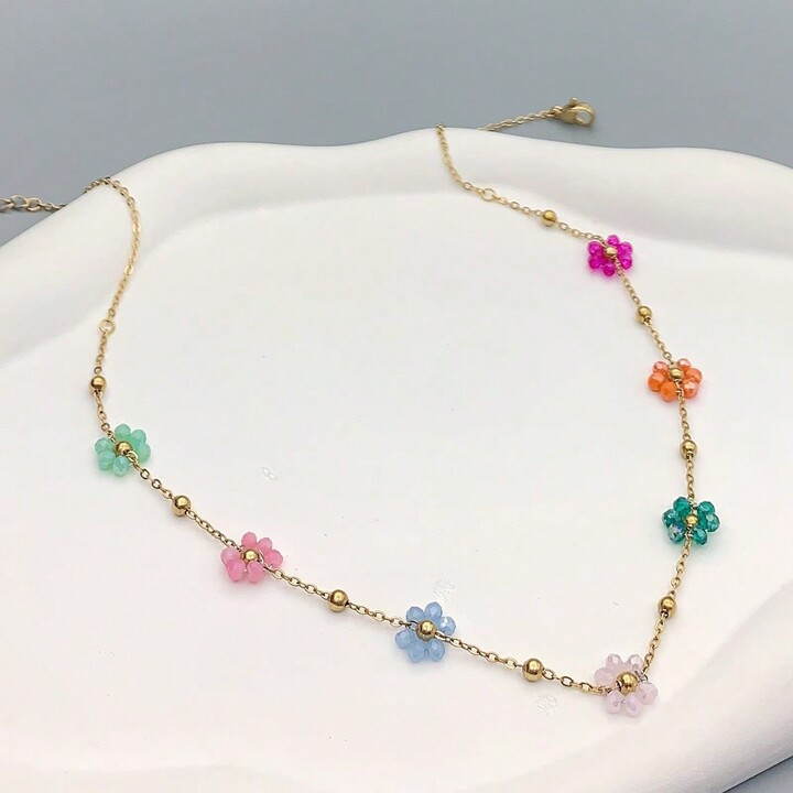 1pc Summer Fashionable And Lovely Girls' New Style Small Flower Necklace, Stainless Steel Collarb... | SHEIN