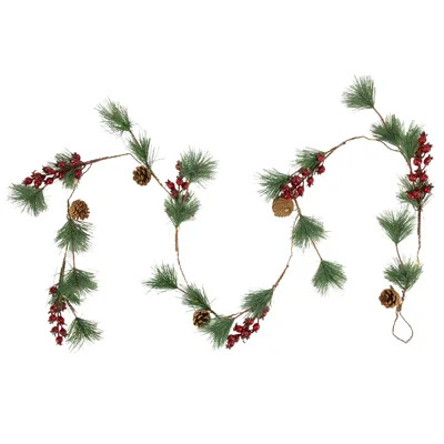 6.5' Pre-Lit Pine and Berry Artificial Christmas Garland Warm White LED Lights | Wayfair North America