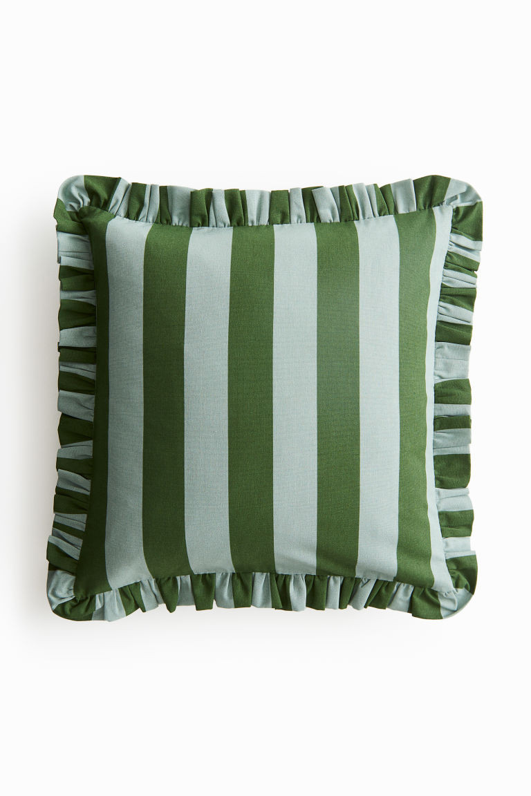 H & M - Frill-trimmed cushion cover - Green | H&M (UK, MY, IN, SG, PH, TW, HK)
