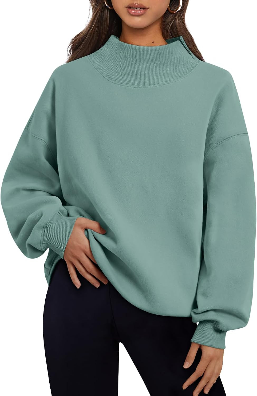 Trendy Queen Womens Mock Neck Sweatshirts Oversized Pullover Fall Outfits | Amazon (US)