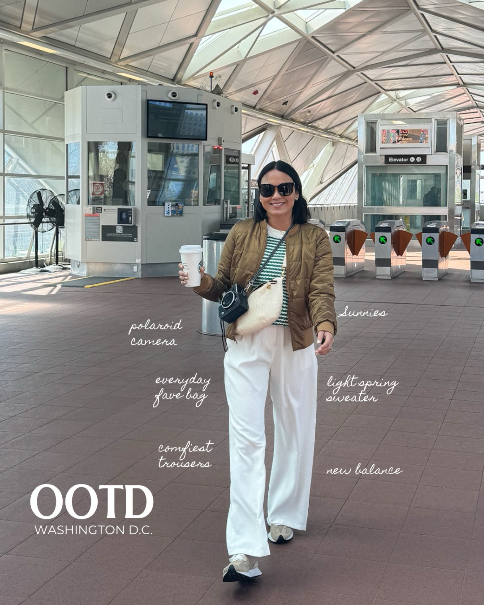 Spring outfit, trousers, bag, Polaroid, new balance shoes, sunnies, bomber, spring sweater

#LTKtravel #LTKstyletip #LTKitbag