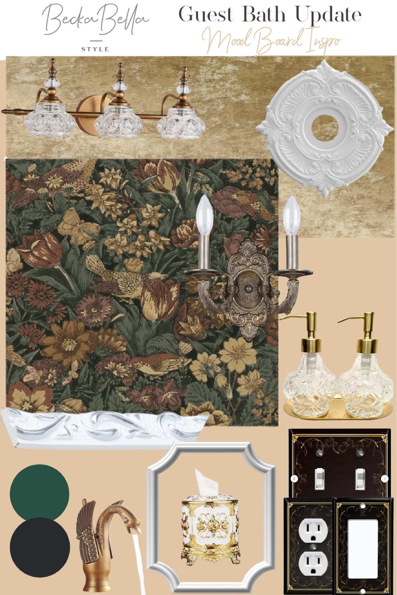Speakeasy gentlemen’s club inspired guest bath update mood board. #speakeasy #gentlemensclub #guestbathidea #inspiredhomedecor 

#LTKhome #LTKstyletip