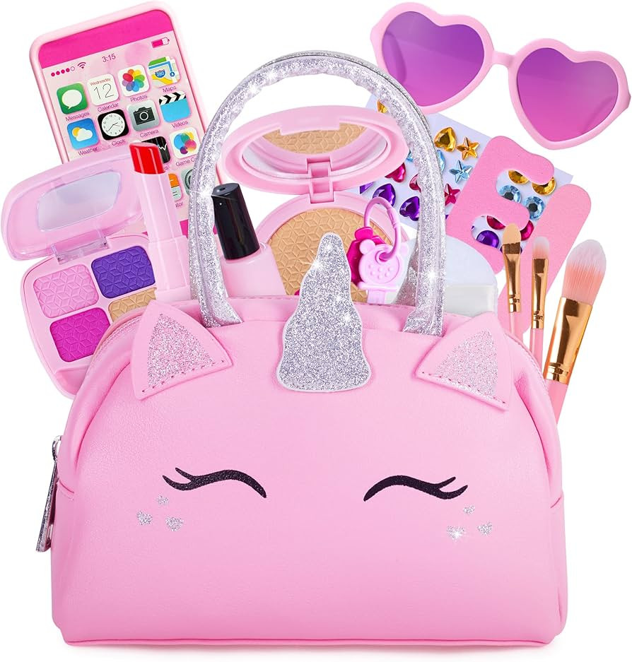 Pretend Play Makeup Kit for Little Girls with Unicorn Purse : Fake (Not Real) Make up Toy Set for... | Amazon (US)