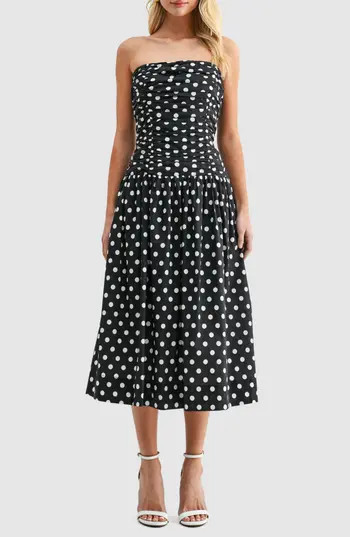 All in Favor Polka Dot Strapless Dress in Black Cream Dot at Nordstrom Rack, Size X-Large | Nordstrom Rack