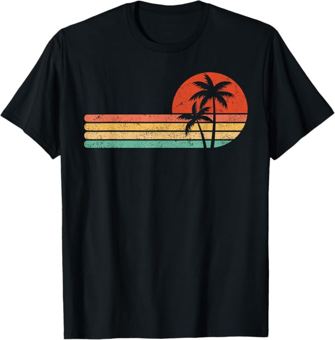 Retro Style Tropical Vintage sunset Beach Palm Tree T-Shirt | Amazon (US)