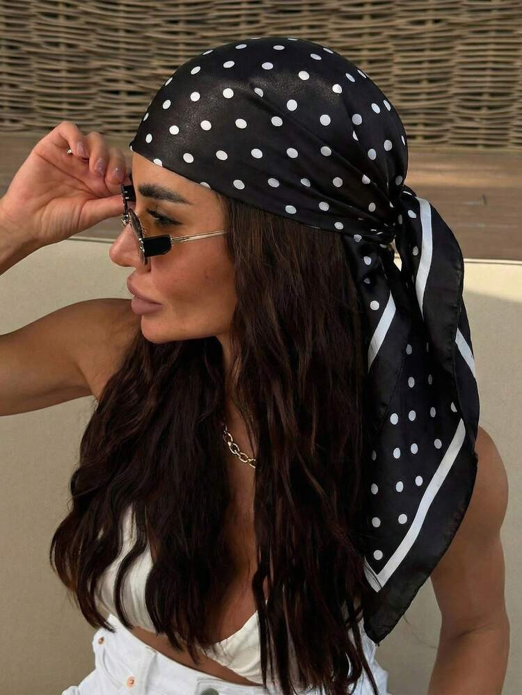 1pc Women's Elegant Casual Polka Dot Satin Scarf/Bandana, French Lady Silk Scarf Hair Accessory, ... | SHEIN