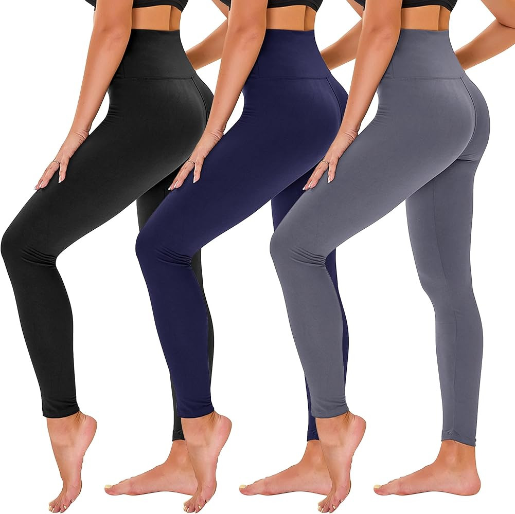 TNNZEET 3 Pack Leggings for Women - Black Tummy Control High Waisted Soft Yoga Pants for Workout ... | Amazon (US)