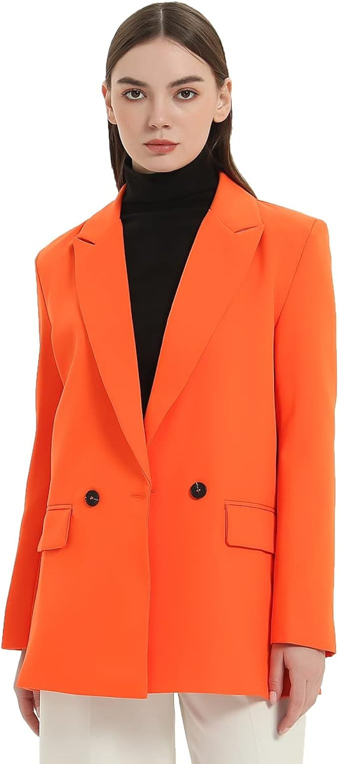 RZIV Women's Casual Long Sleeve Lapel Oversized Button Work Office Blazer Suit Jacket | Amazon (US)