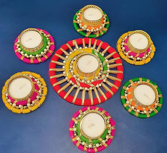 Handmade Tea Light Holders - Set of 7 Rangoli Candle Holders | Diwali & Pongal Floor Decorations | Amazon (US)