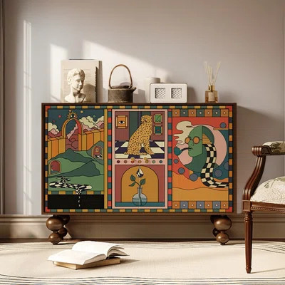 Retro Abstract Art Lacquer Painting Sideboard | Wayfair North America