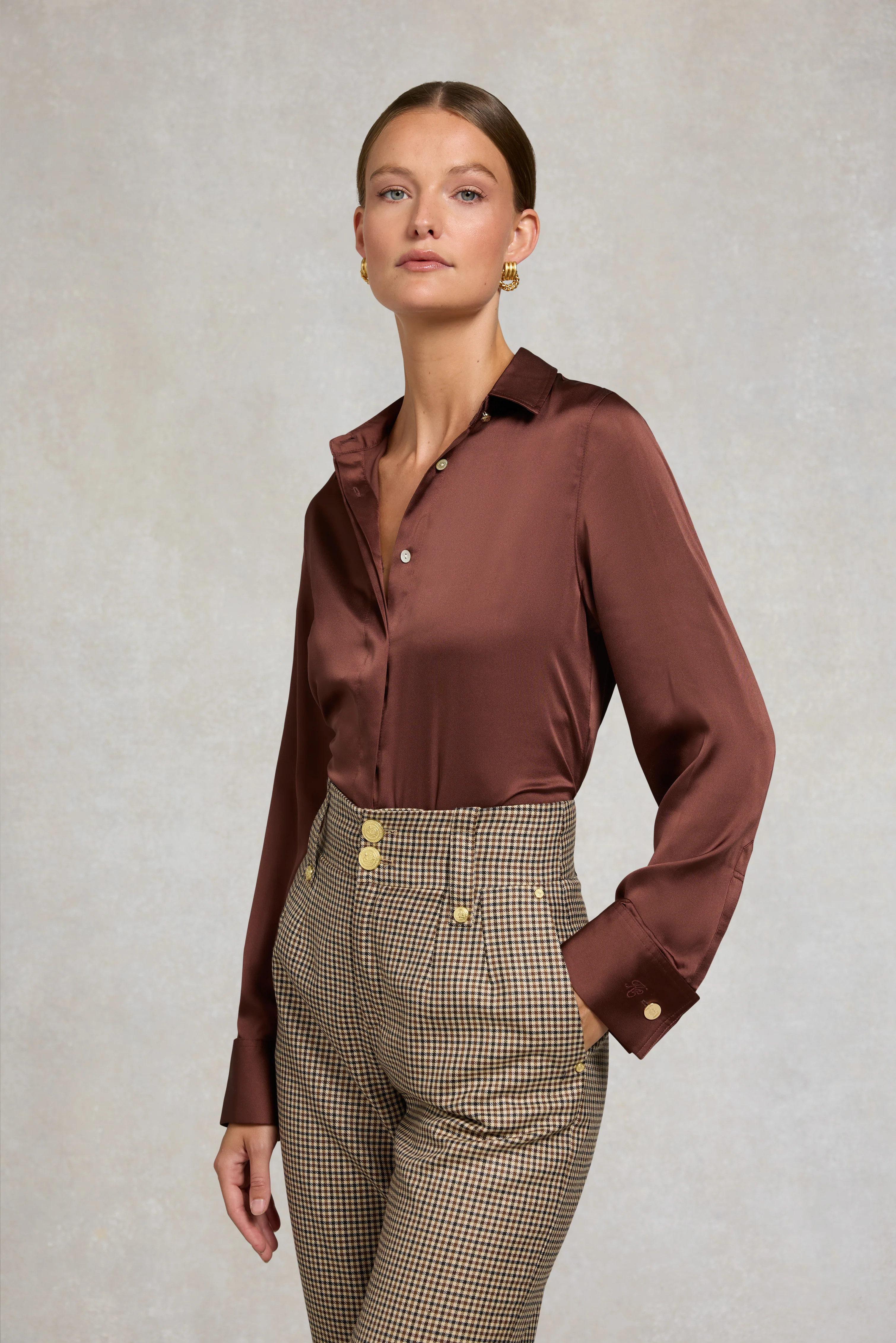 Georgina Satin Shirt (Chocolate) | Holland Cooper