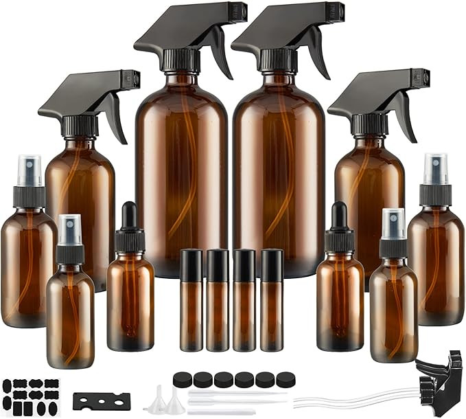 Glass Spray Bottle, SXUDA Amber Glass Spray Bottles Set Roller Bottles, Cleaning Products or Arom... | Amazon (US)