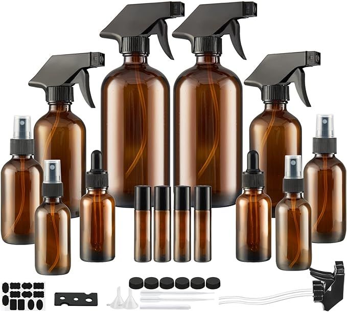 Glass Spray Bottle, SXUDA Amber Glass Spray Bottles Set Roller Bottles, Cleaning Products or Arom... | Amazon (US)