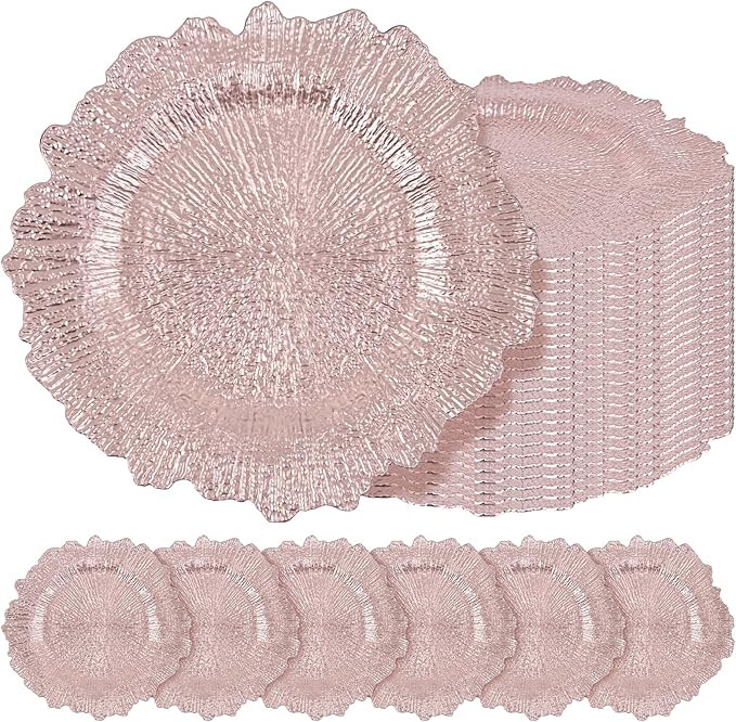24 Pcs Rose Gold Charger Plates Bulk 13 Inch Plastic Charger Plates for Dinner Plate, Rose Gold C... | Amazon (US)