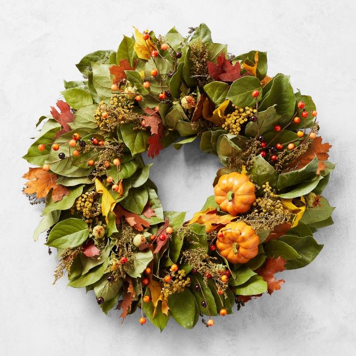 Fall Pumpkin Live Wreath & Garland | Williams-Sonoma