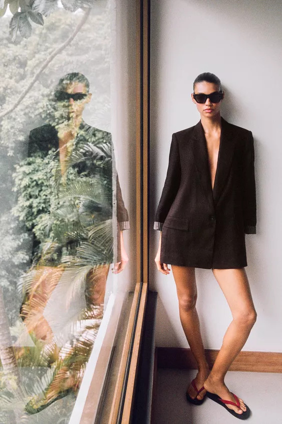 BLAZER WITH LINEN ROLLED-UP SLEEVES | Zara UK