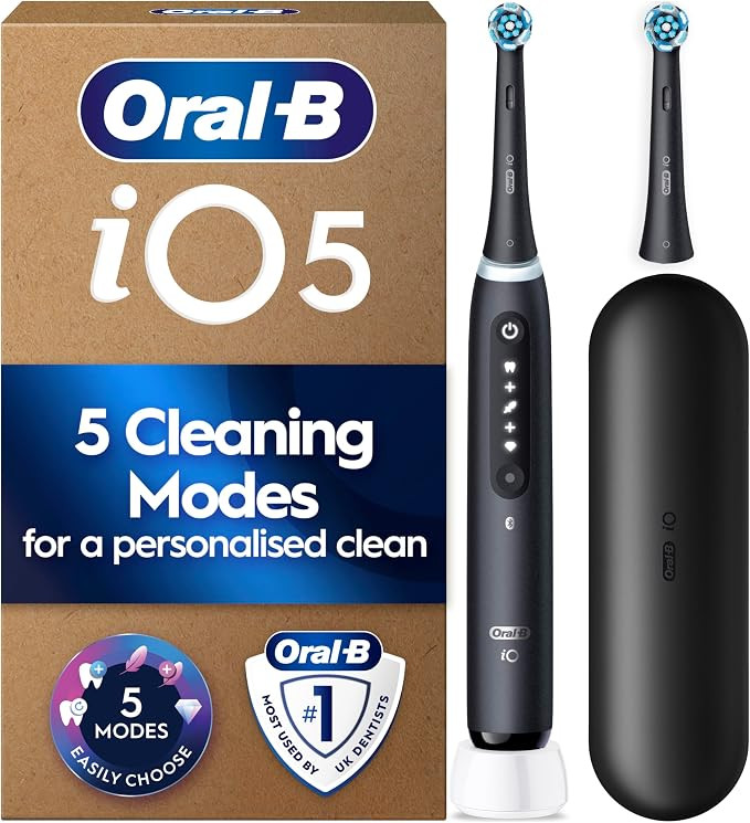 Oral-B iO5 Electric Toothbrush, 1 Handle, Black - 2 Brush Heads, Travel Case, Toothbrush for Adul... | Amazon (UK)