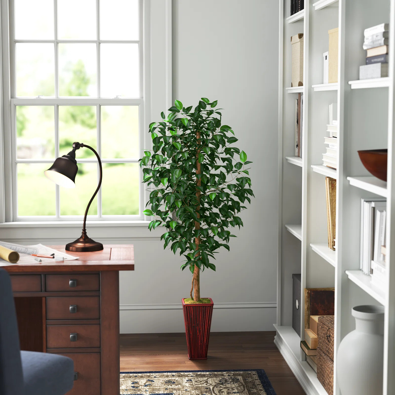 60'' Faux Ficus Tree in Wood Planter | Wayfair North America
