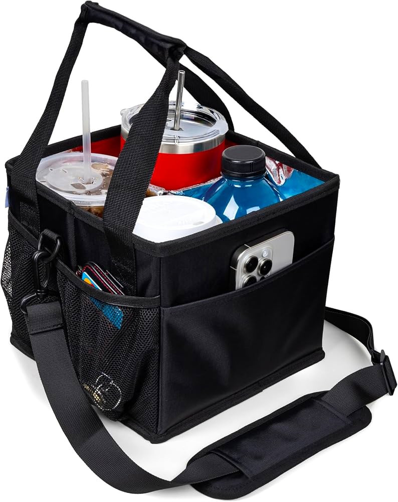 Reusable Drink Carrier with Handle – Tip-Resistant 4 Cup Carrier with Shoulder Strap for Delive... | Amazon (US)