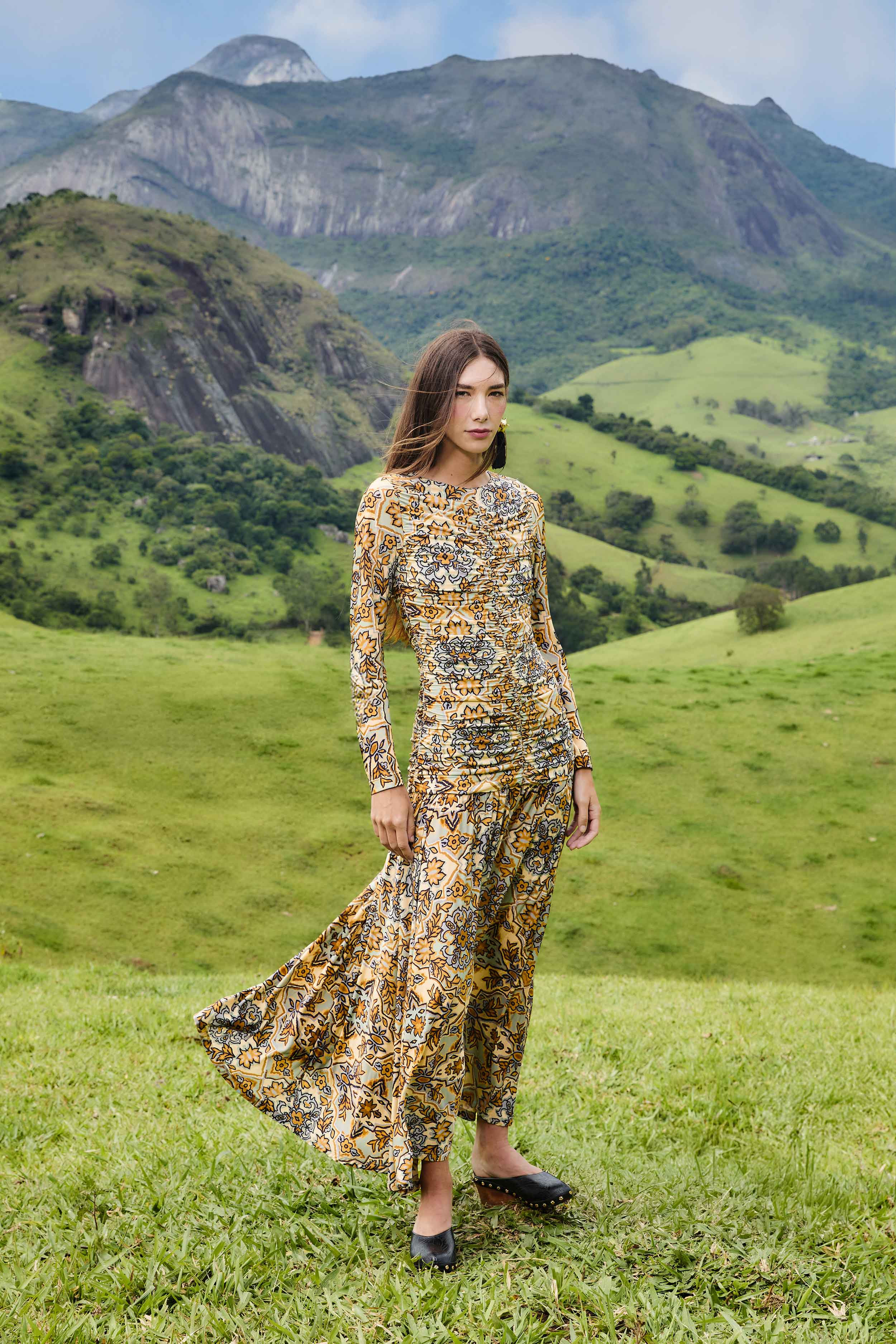 Blue Winter Tapestry Long Sleeve Maxi Dress | FARM Rio | FarmRio (US)