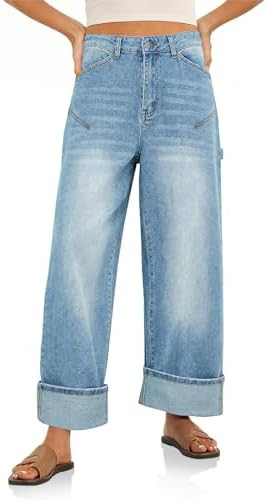 Cicy Bell Womens Wide Leg Jeans Baggy High Waisted Cuffed Denim Pants | Straight Leg\uff0cStretch... | Amazon (US)