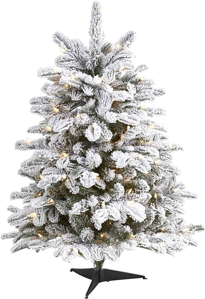 Nearly Natural 3ft. Flocked North Carolina Fir Artificial Christmas Tree with 150 Warm White Ligh... | Amazon (US)