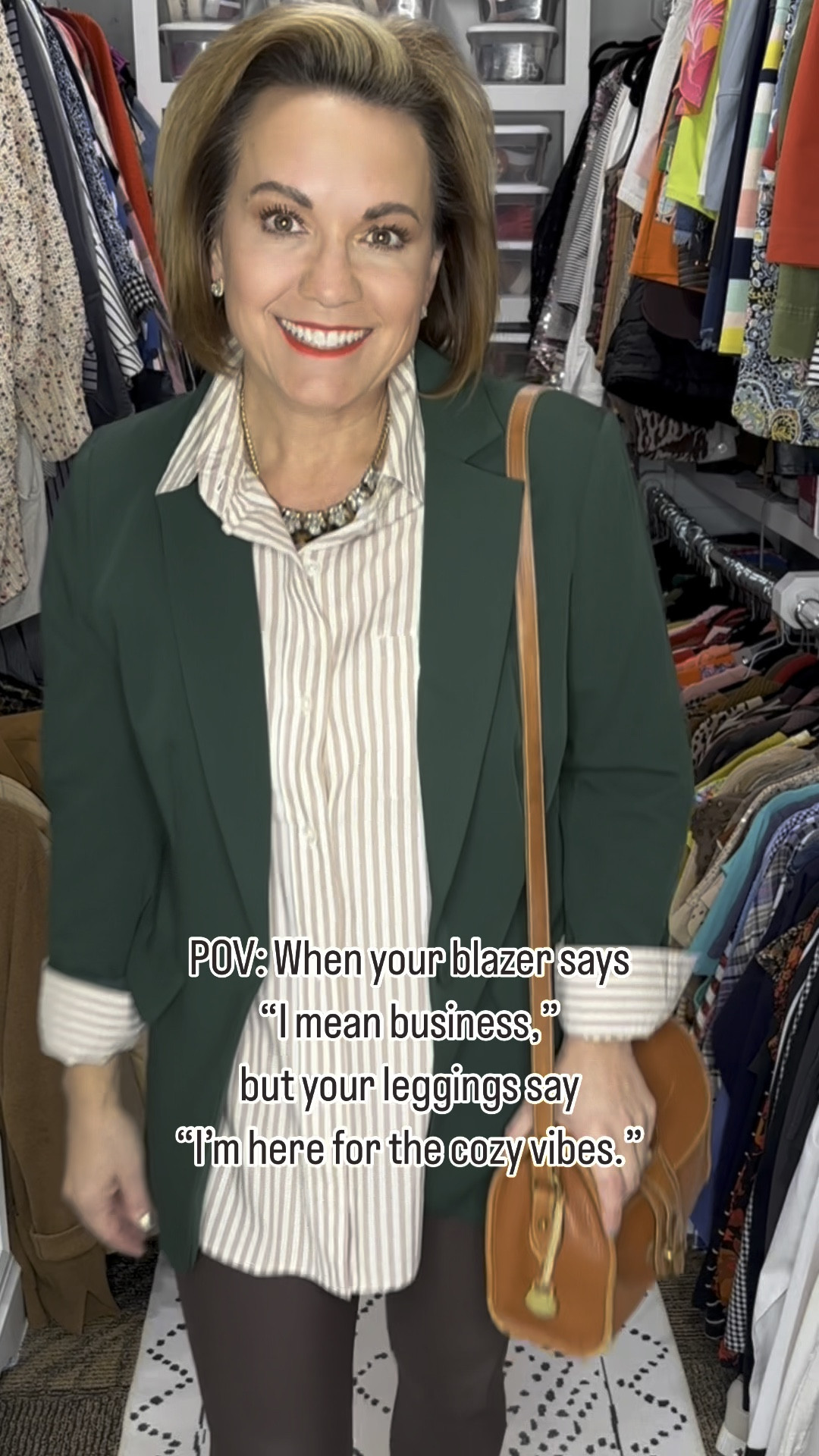 Fall is officially here, and I’m embracing the cozy vibes with this chic outfit of the day! Today’s look is a perfect blend of comfort and style, featuring some fabulous finds. Starting off with my go-to faux leather leggings from Walmart—at just $14, these are a steal and an absolute must-have for fall! 🍁

I paired them with a neutral striped blouse that adds a touch of sophistication, while my leopard print sneakers bring in a fun, subtle pattern mix. 🐆 Accessories are key, so I opted for a stunning tortoise shell and rhinestone necklace, along with sparkling rhinestone earrings to elevate the look. 

To complete the outfit, I grabbed my vintage cognac brown handbag, which adds a warm autumnal touch, and topped it all off with the standout piece: my gorgeous green blazer from CICYBELL. This blazer is not just stylish, but it’s also a reminder that it’s suited for each, ready for all. 

Feeling fabulous and ready to take on the day! What do you think of this fall look? Let me know in the comments!!

Stay cozy and stylish this fall! 🍁

👉 Save this post for your next outfit inspiration. 

🌟 Want to shop this outfit? 🌟

Comment “SHOP” below to get a DM with the link to my LTK! ⬇ 

⭐️⭐️ Don’t forget to follow me for the link! ⭐️⭐️

#FallFashion #OOTD #FauxLeatherLeggings #AmazonFinds #CICYBELL #ChicStyle #FashionInspo #LeopardPrint #CozyVibes #StyleInspiration

—

Fall Fashion
OOTD
Faux Leather Leggings
Chic Style
Pattern Mixing
CICYBELL Blazer
Vintage Handbag
Comfortable Fall Look
Casual Chic
Fashion Inspiration

#LTKFindsUnder50 #LTKStyleTip #LTKSeasonal