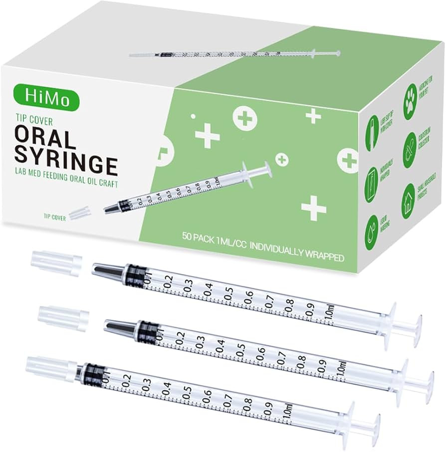 50 Pack 1ml Syringes with caps for Liquid, Oral, Colostrum Collector Feeding without Needle, Indi... | Amazon (US)