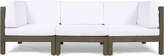 Great Deal Furniture Dawson Outdoor Sectional Sofa Set - 3-Seater - Acacia Wood - Outdoor Cushion... | Amazon (US)
