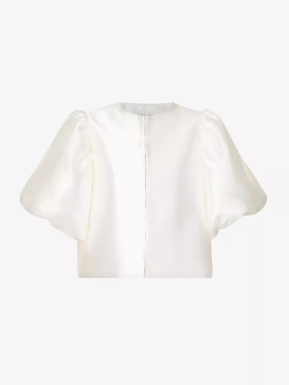Cleo round-neck puff-shoulder woven blouse | Selfridges