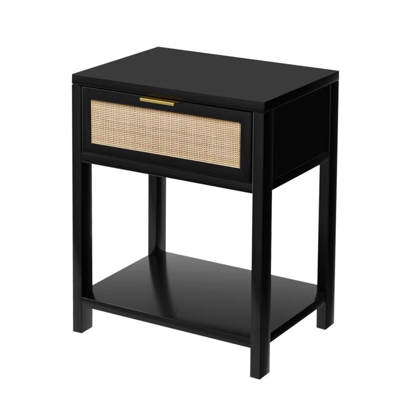 Wood Nightstand Mid-Century Modern End Table with Storage Drawer Rattan Bedside Table | Wayfair North America