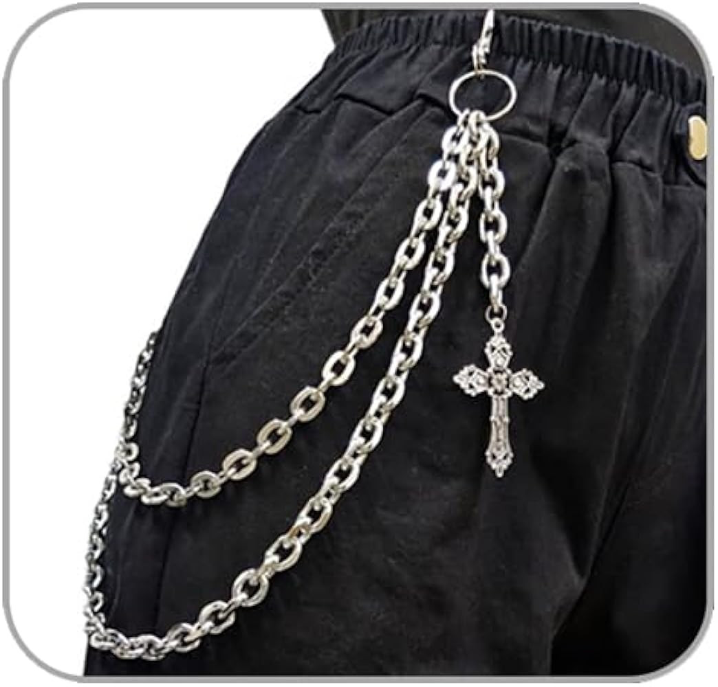 Punk Layered Pants Chain for Men Women, Silver Heart Cross Rivet Tassel Wallet Chains, Hip Hop Po... | Amazon (US)