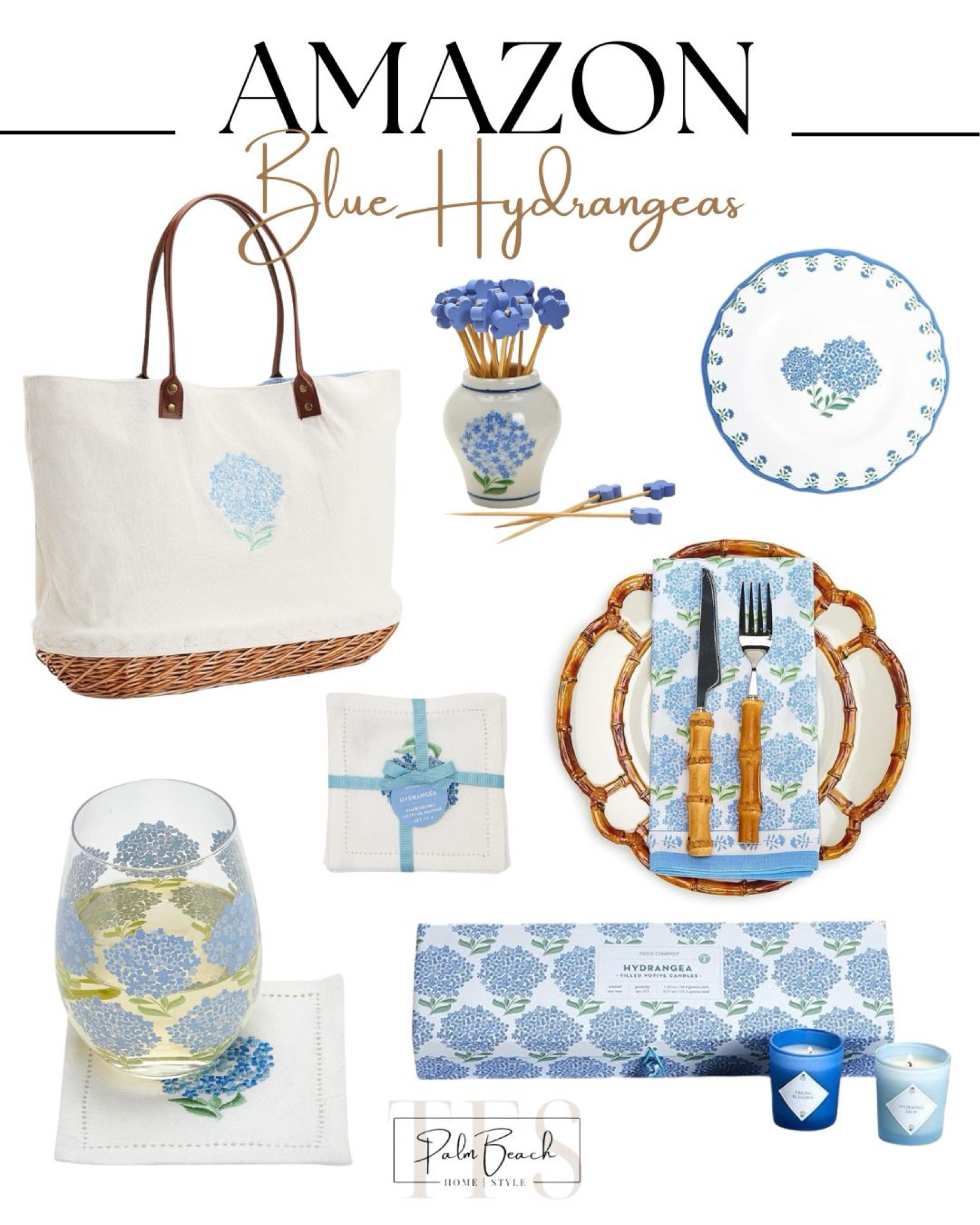 Set the perfect picnic with these blue hydrangea collection from @TwosCompany 💙 Elegance blooms in every detail! #TableSetting #HomeDecor #picnic #tfs #palmbeach