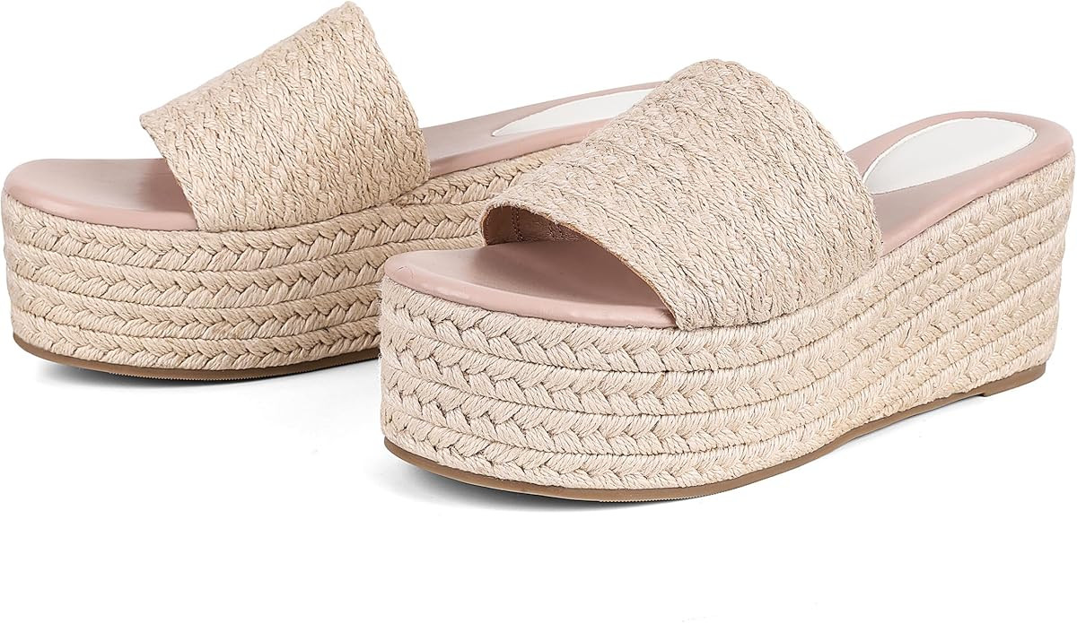 Erocalli Platform Wedge Sandals Espadrille Slide Sandals Slip On High Heel Espadrille Flatform Mu... | Amazon (US)