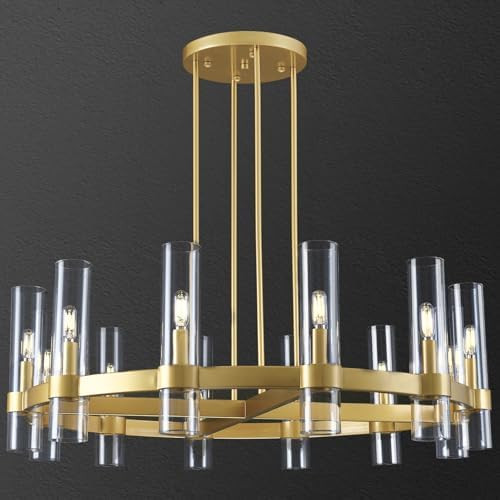 Knurldon12 Light Brass Round Chandelier 36" Wagon Wheel Chandeliers for Dining Room Light Fixture... | Amazon (US)