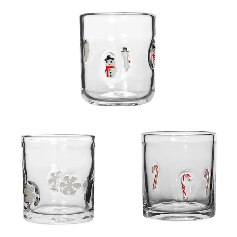 3 Pcs Christmas Juice Glasses 14-Ounce Double Layer Old Fashioned Icon Handblown Glass for Holida... | Walmart (US)